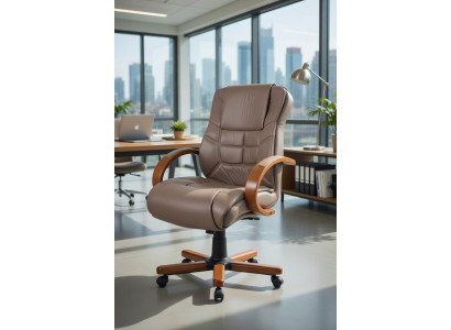 Ergonomischer Bürosessel aus Kunstleder mit Holzrahmen