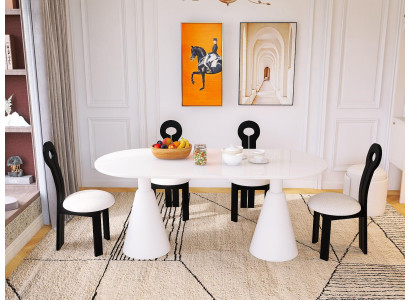 Weiße Luxuriöses Esszimmer Set Esstisch 4x Stühle Modernes Möbel