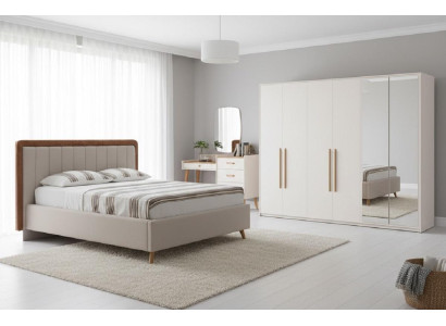 Modernes Schlafzimmer-Set in Weiß luxuriöses Bett Kleiderschrank Kommode