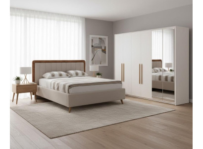 Luxuriöses weißes Schlafzimmer-Set weiches Bett großer Kleiderschrank 2 tlg