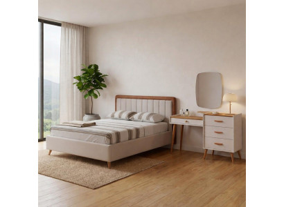 Stilvolles weißes Schlafzimmer-Set großes Doppelbett  Holzkommode 2 tlg