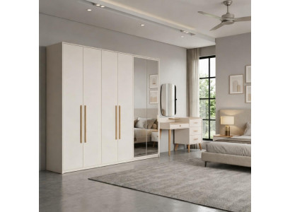 Modernes weißes Schlafzimmer-Set luxuriöser Kleiderschrank Holzkommode 2 tlg