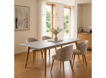 Elegantes weißes Esszimmer-Set großer Esstisch gepolsterte Stühle 5 tlg