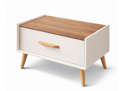 Weiß-brauner Nachttisch  Holznachttisch mit Schublade Designermöbel