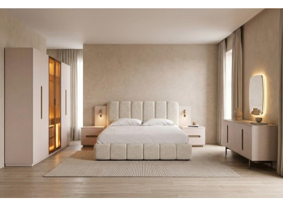 Luxuriöses Schlafzimmer Set: Bett Schrank Nachttische und Spiegel