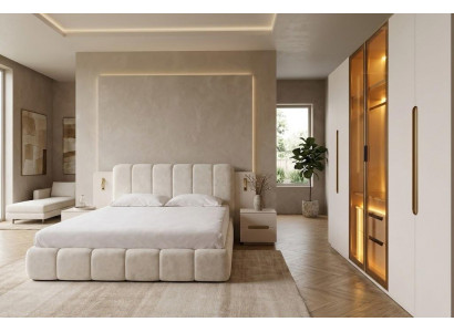 Schlafzimmer-Set: Bett, Kleiderschrank mit LED und 2 Nachttische