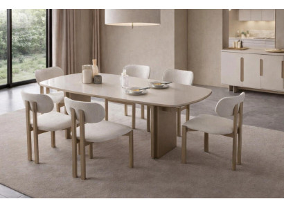 Beiges Esszimmer-Set großer Esstisch  gepolsterte Stühle Esszimmermöbel