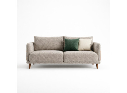 Elegantes beiges Designer Sofa mit Strukturstoff und Holzfüßen