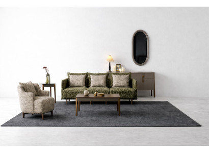 Elegantes Sofa- und Sessel-Set im modernen Design mit Holzdetails