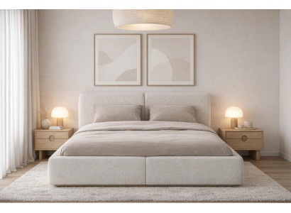 Luxuriöses Schlafzimmer-Set in Beige großes Bett Nachttische aus Holz  3 tlg