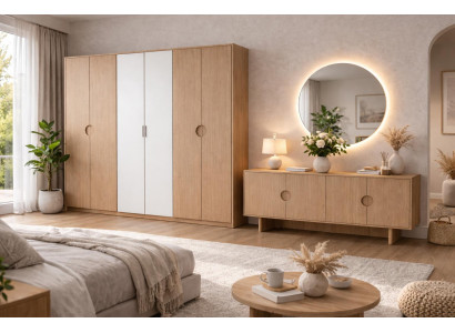 Braunes Schlafzimmer-Set  luxuriöser Kleiderschrank  Holzkonsole Spiegel