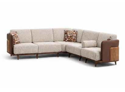 Elegantes Ecksofa im skandinavischen Stil mit Bouclé und Holzdetails