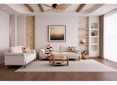 Modernes Wohnzimmer-Set mit zwei eleganten 3-Sitzer Sofas in Weiß
