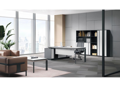 Exklusives Büro-Set Designer Chefschreibtisch Edles Bücherregal 2tlg