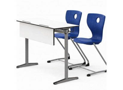 Schulmöbel Set Schulbank mit zwei Stühlen modern Metallgestell stabil