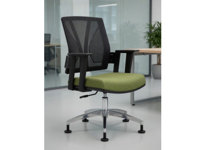 Grüner Bürosessel mit ergonomischem Design und Metallgestell