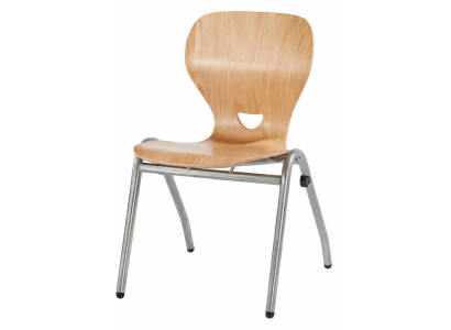Moderner Holzstuhl mit ergonomischer Form und stabilem Metallrahmen