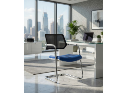 Ergonomischer Bürosessel blau mit Netzrückenlehne und robustem Gestell