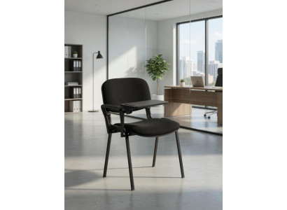 Praktischer Bürosessel schwarz mit Metallgestell und Schreibablage