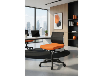 Bürosessel orange mit ergonomischer Rückenlehne und stabilem Gestell