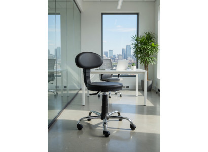 Bürosessel schwarz mit ergonomischer Rückenlehne und Metallgestell