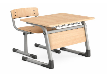 Ergonomische Schulbank mit stabilem Stuhl Set in Holzoptik Klassik
