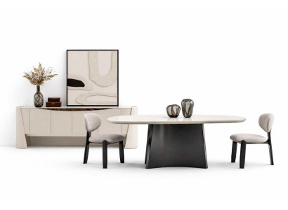 Modernes Esszimmer Set Esstisch + 2x Stühle Luxuriöses Sideboard Beige Holz