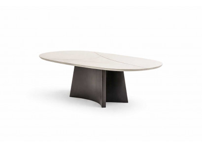 Moderner Esstisch Oval 210cm Design Tisch Beige Holz Luxus Stil