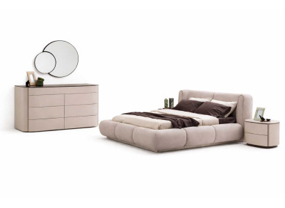 Designer Schlafzimmer Bett 2x Nachttische Kommode Beige Holz Set 4tlg