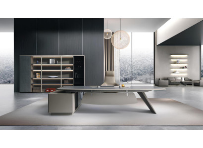 Designer Moderne Bürogarnitur Eckschreibtisch Luxuriöses Bücherregal