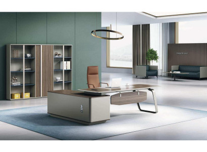 Braunes Arbeitszimmer Set Robuster Eckschreibtisch Bücherregal 2tlg