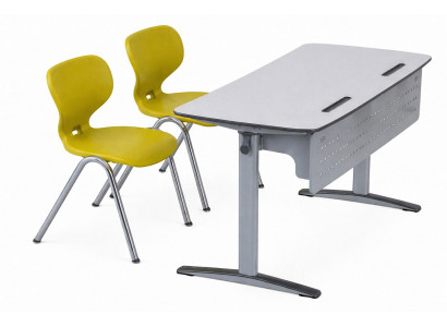 Ergonomisches Schulmöbel-Set mit gelben Stühlen und moderner Schulbank