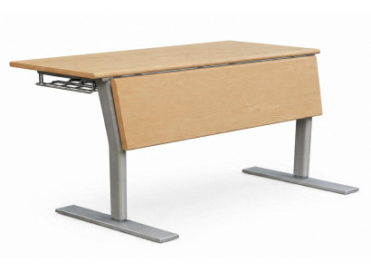 Moderne Schulbank aus Holz mit robustem Metallgestell und Ablage
