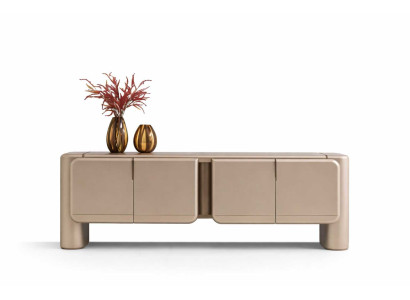 Luxuriöser Designer Sideboard Beige mit Metalloberfläche und Golddetails