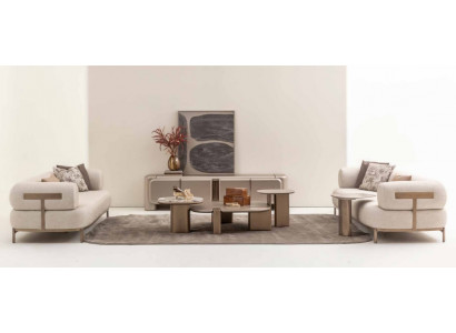 Komplettes Wohnzimmer Sofagarnitru 4+3 Sitzer Designer Couchtische Set 6tlg