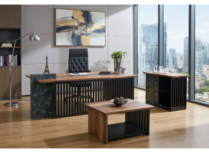Elegantes Büro Set Schreibtisch Sideboard Couchtisch in Braun Schwarz