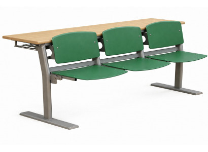 Modularer Schreibtisch mit integrierten Sitzplätzen und Metallrahmen