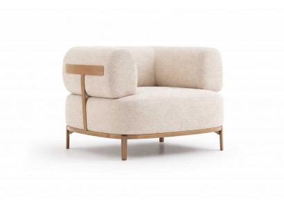 Komfortabler Wohnzimmer Sessel mit Holzgestell Beige Stoffbezug