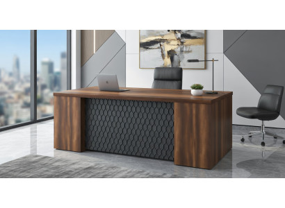 Moderner Schreibtisch mit dekorativer Front aus Holz und Metall
