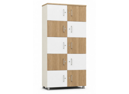 Modern Aufbewahrungsschrank mit alternierenden Holz- und Weißtüren