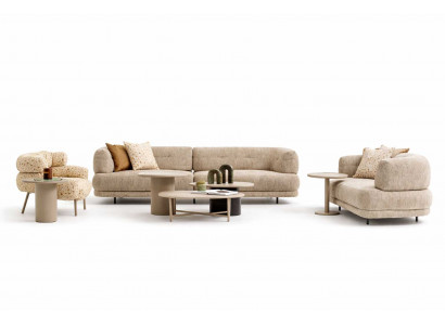 Beige 2 x Sofa 2 x Sessel 2 x Beistelltische im modernen Design