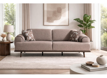 Eleganter Braun-Beiger 3-Sitzer Polstercouch Modernes Textilsofa