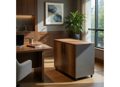 Sideboard Braun Grau mit zwei Türen und offenem Regal