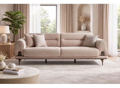 Hochwertige Beige Polstercouch Designer Dreisitzer Wohnzimmer Sofa