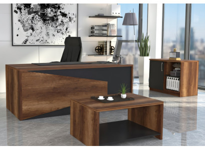 Schreibtisch Set Holz Grau mit Sideboard und Couchtisch modern