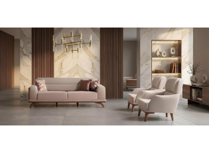 Gemütliche Couchgarnitur Beiger 3-Sitzer 2x Polstersessel 3tlg Set