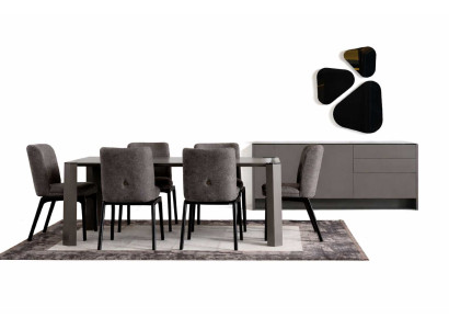 Komplettes Esszimmer Esstisch mit 6x Stühle Moderner Sideboard Set 9tlg