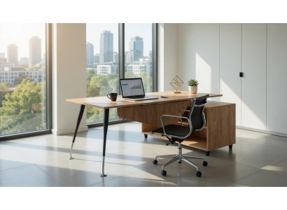 Schreibtisch aus Holz mit eleganten Metallbeinen für das Büro