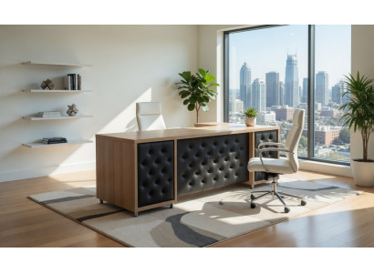 Schreibtisch aus Holz und Kunstleder für stilvolle Arbeitsräume