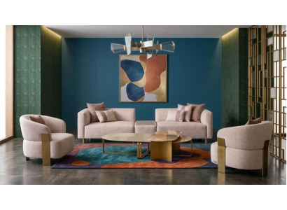 Moderne Wohnzimmer Garnitur: 3-Sitzer Sofa 2 Sessel edler Couchtisch